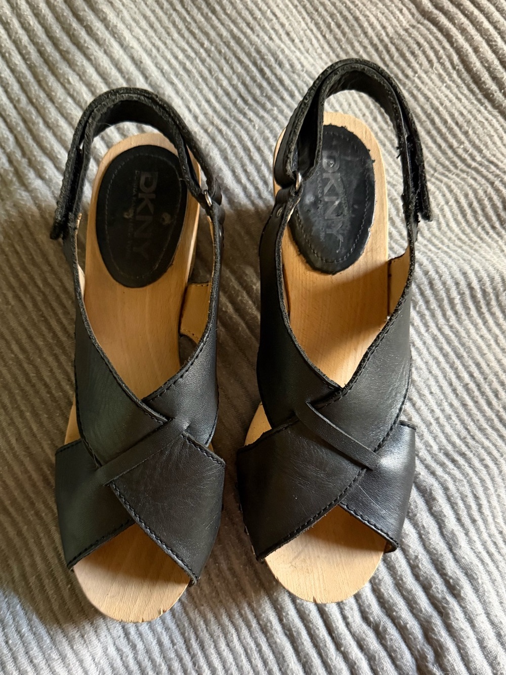 DKNY Wooden & Leather Studded Platform Sandals